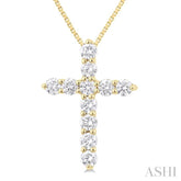 1/3 Ctw Round Cut Diamond Cross Pendant in 14K Yellow Gold with Chain